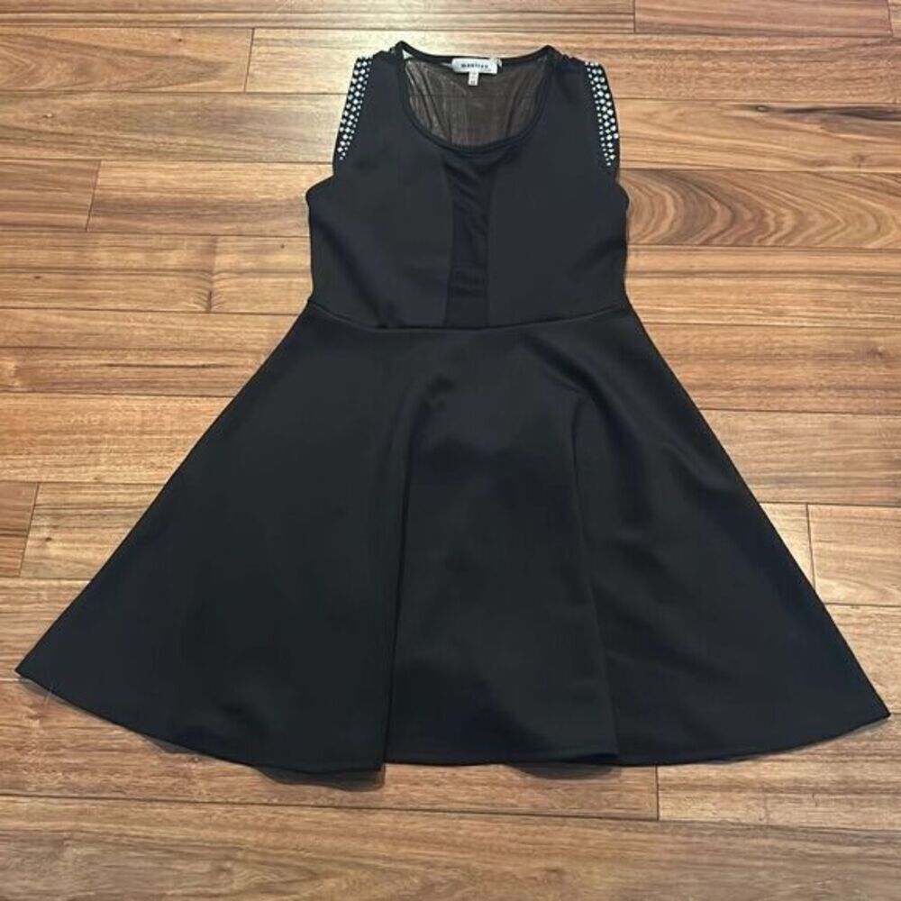 MONTEAU black fit & flare dress mesh rhinestone night out party dress mini short